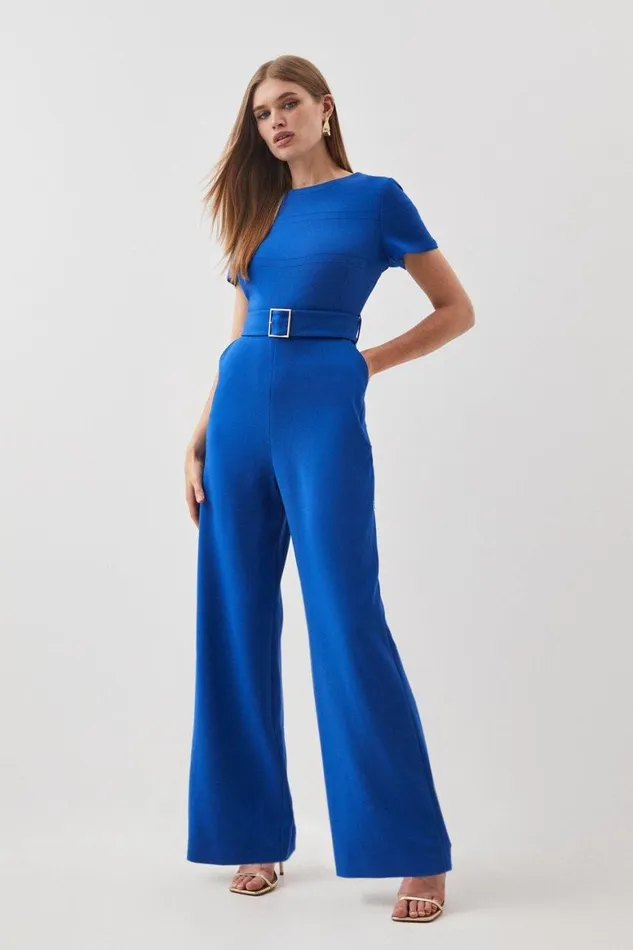 Jumpsuits Women Karen Millen Compact Stretch Belted Wide Leg Tailored Jumpsuit Cobalt Jumpsuits Women Karen Millen Compact Stretch Belted Wide Leg Tailored Jumpsuit Cobalt