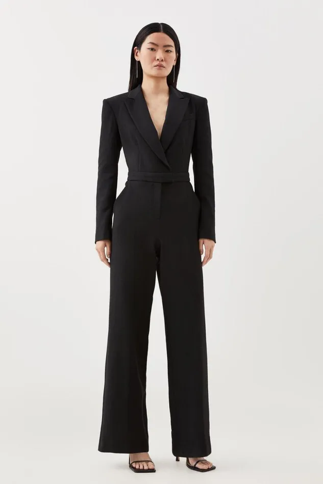 Jumpsuits Women Karen Millen Compact Stretch Tailored Long Sleeve Wide Leg Jumpsuit Black Jumpsuits Women Karen Millen Compact Stretch Tailored Long Sleeve Wide Leg Jumpsuit Black