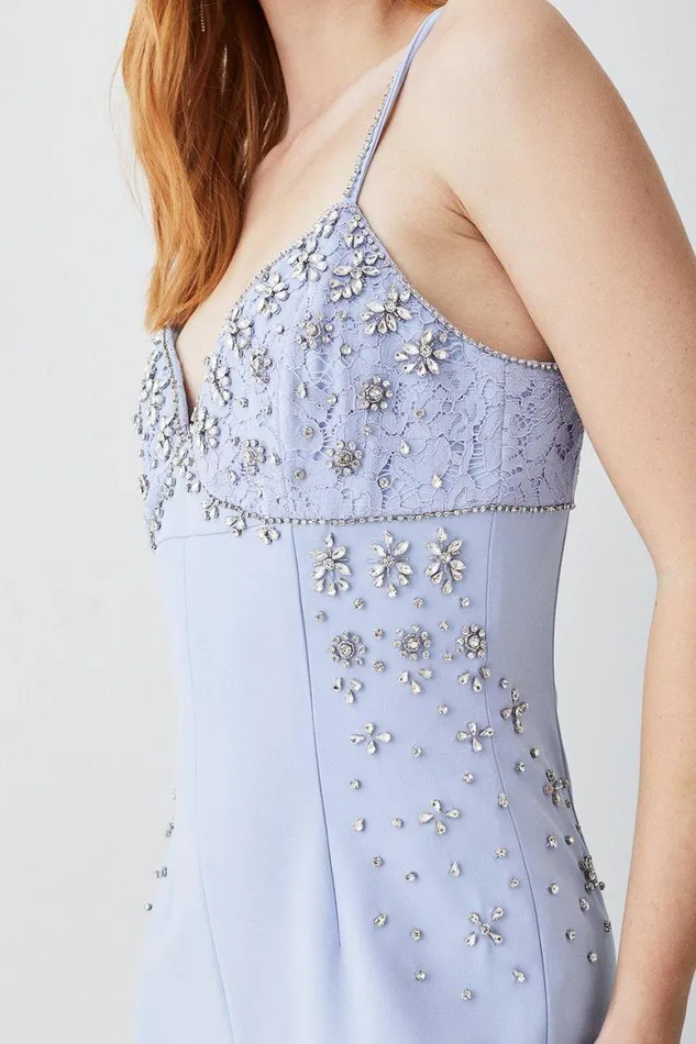Jumpsuits Women Karen Millen Embellished Strappy Wide Leg Woven Jumpsuit Blue