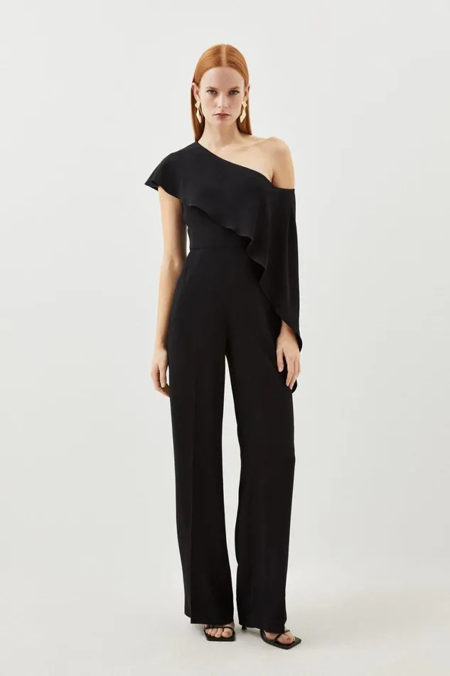 Jumpsuits Women Karen Millen Tailored Compact Stretch Viscose Drape Detail Jumpsuit Black
