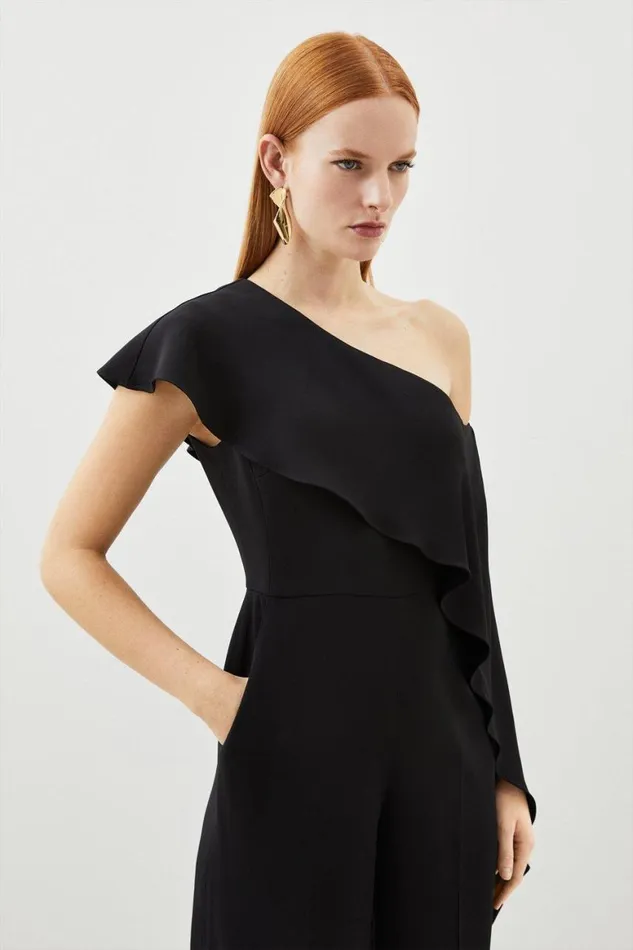 Jumpsuits Women Karen Millen Tailored Compact Stretch Viscose Drape Detail Jumpsuit Black