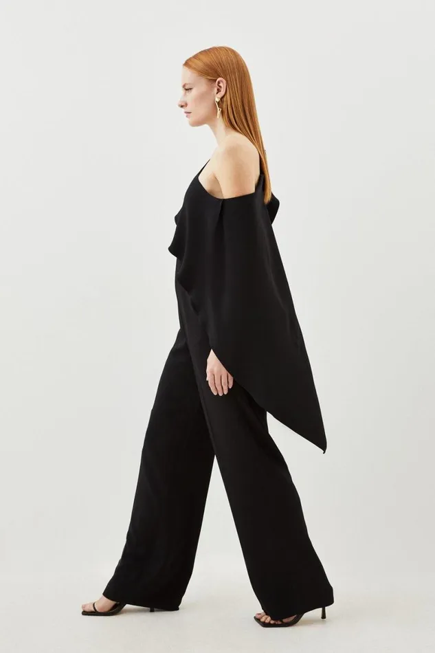 Jumpsuits Women Karen Millen Tailored Compact Stretch Viscose Drape Detail Jumpsuit Black