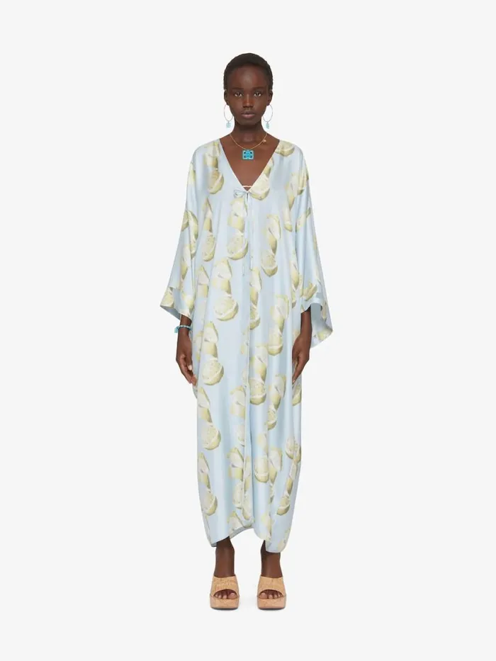 Kaftan In Silk With Lemon Print Blueyellow Women Givenchy Dresses