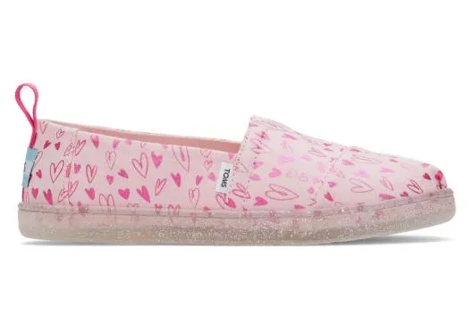 Kids KidsYouth Alpargata Foil Hearts Print Pink Hearts TOMS Alpargatas