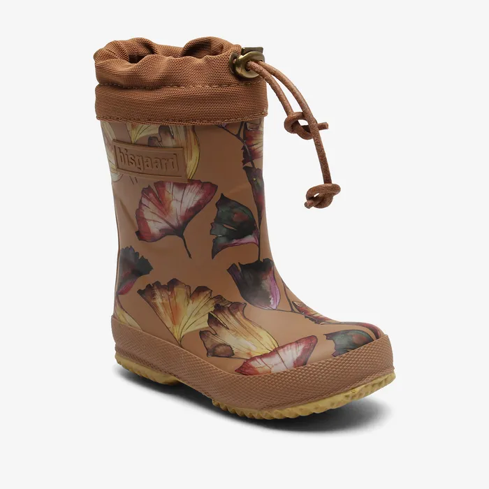 KIDS thermo camel flowers Brown Rubber boots bisgaardshoes