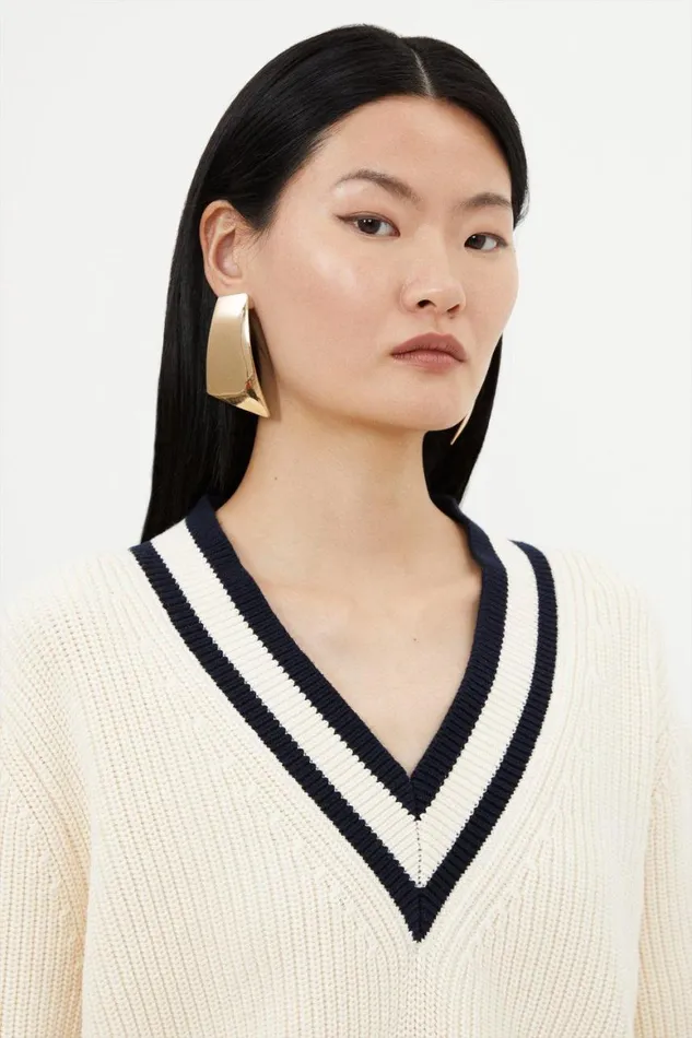 Knitwear Women Karen Millen Cotton V Neck Knit Boxy Jumper Cream