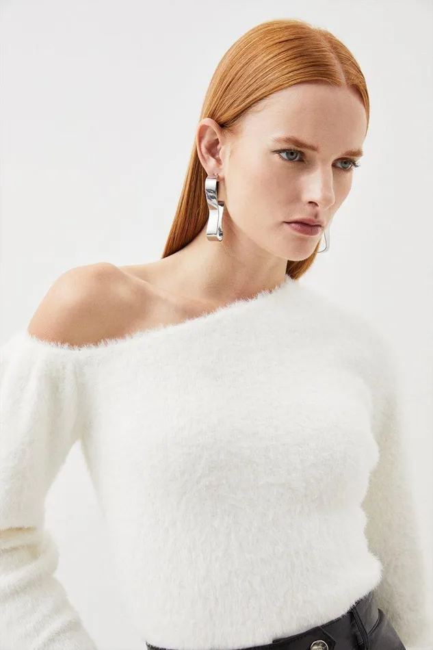 Knitwear Women Karen Millen Eyelash Knit Drop Shoulder Jumper White