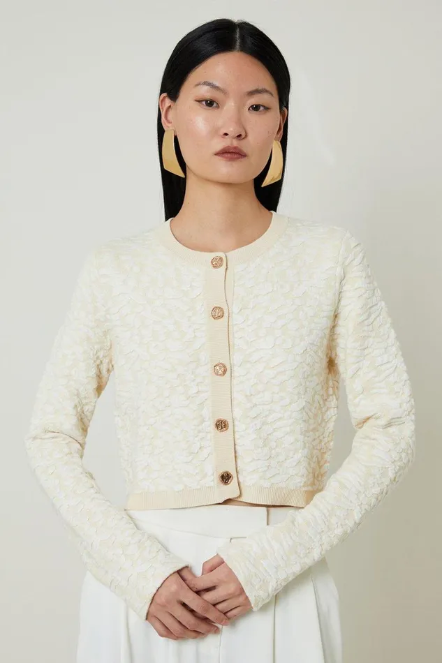 Knitwear Women Karen Millen Textured Blister Stitch Knit Cardigan Cream
