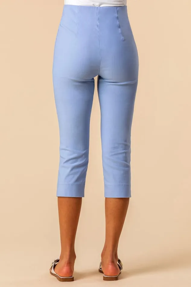 Light Blue Elastic Waist Stretch Cropped Trousers Women Roman Occasionwear