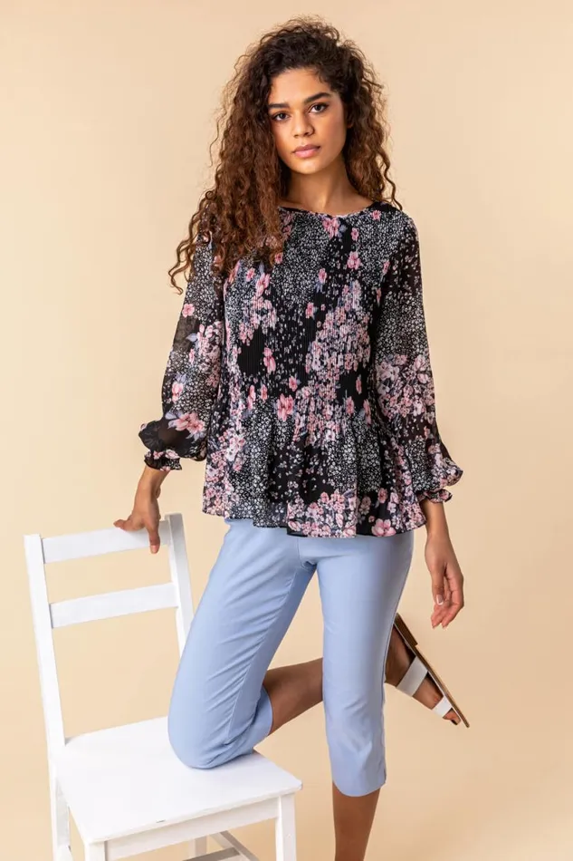 Light Blue Elastic Waist Stretch Cropped Trousers Women Roman Occasionwear