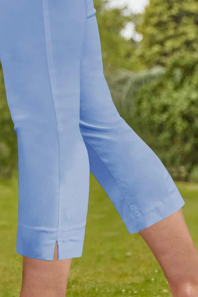 Light Blue Elastic Waist Stretch Cropped Trousers Women Roman Occasionwear