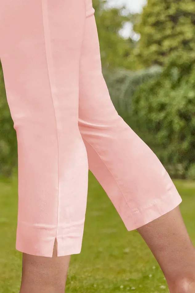Light Pink Elastic Waist Stretch Cropped Trousers Women Roman Occasionwear
