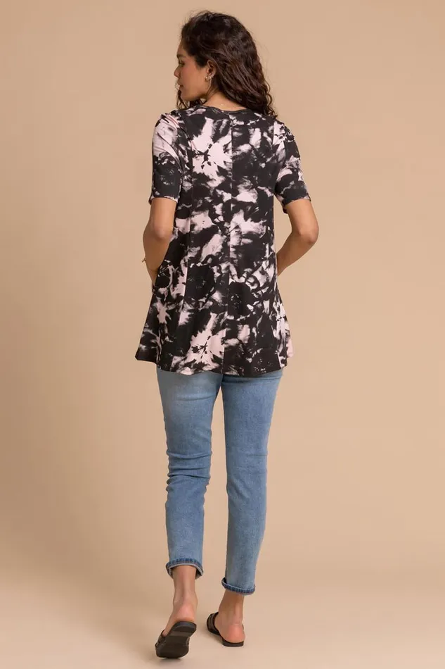 Light Pink Tie Dye Pocket Swing Top Women Roman Tops