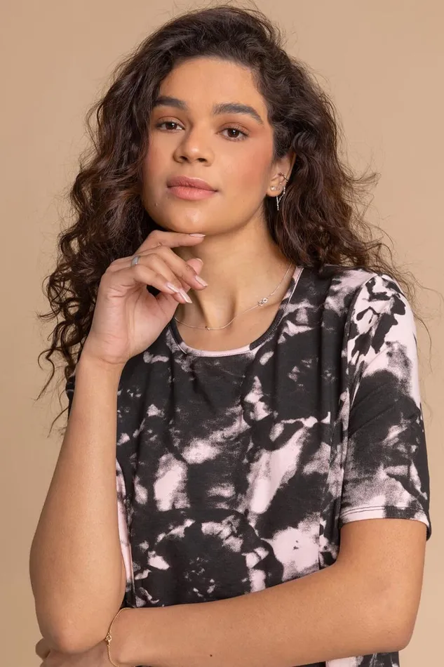 Light Pink Tie Dye Pocket Swing Top Women Roman Tops