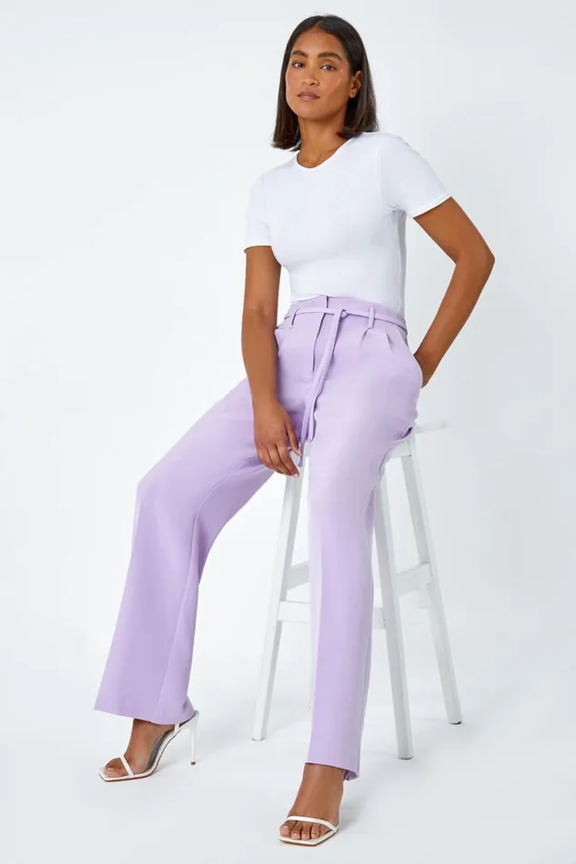 Lilac Crepe Stretch Straight Leg Trousers Women Roman Occasionwear