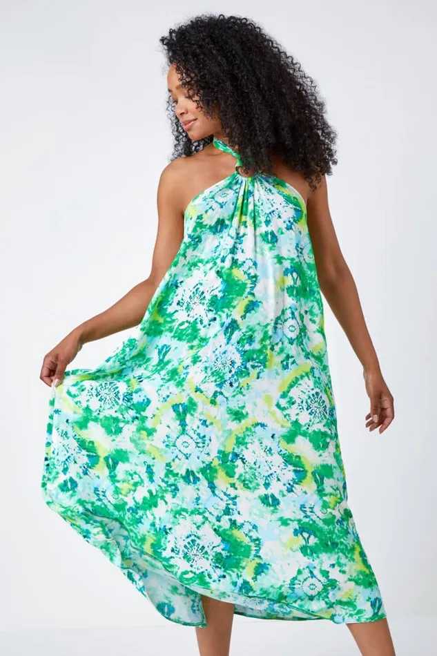 Lime Petite Tie Dye Halterneck Midi Dress Women Roman Dresses