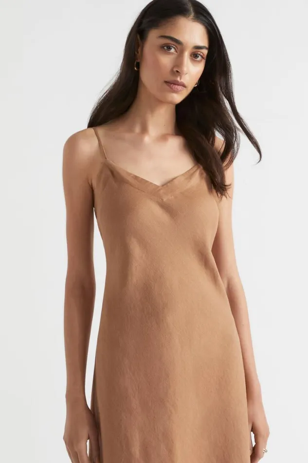 Linen Woman Seed Heritage Core Linen Slip Dress Auburn Brown