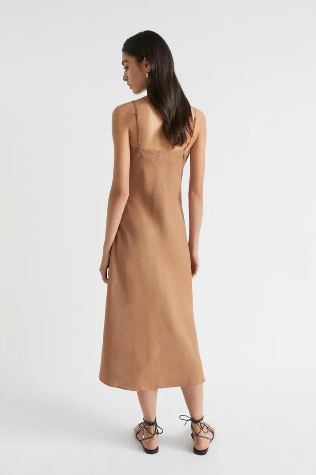 Linen Woman Seed Heritage Core Linen Slip Dress Auburn Brown