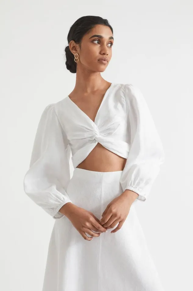 Linen Woman Seed Heritage Linen Twist Front Top Whisper White