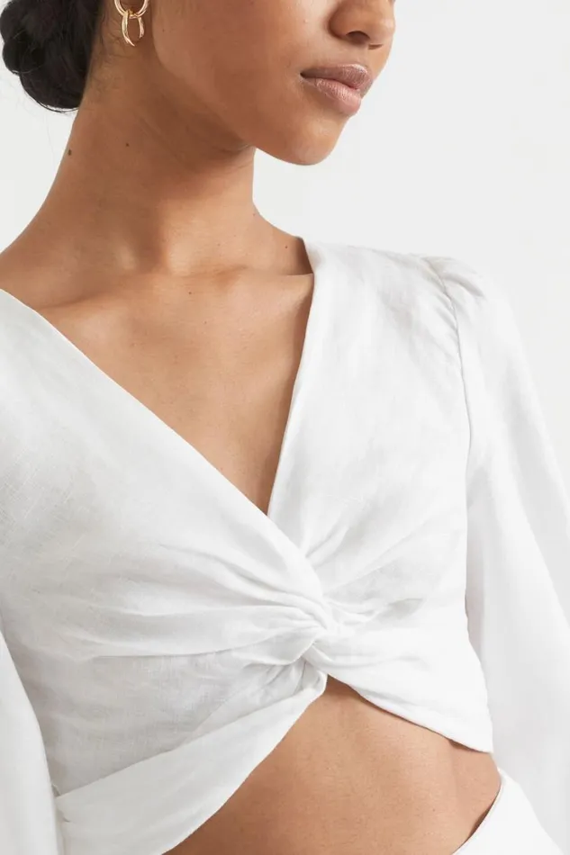 Linen Woman Seed Heritage Linen Twist Front Top Whisper White