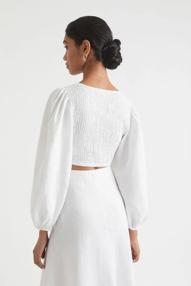 Linen Woman Seed Heritage Linen Twist Front Top Whisper White