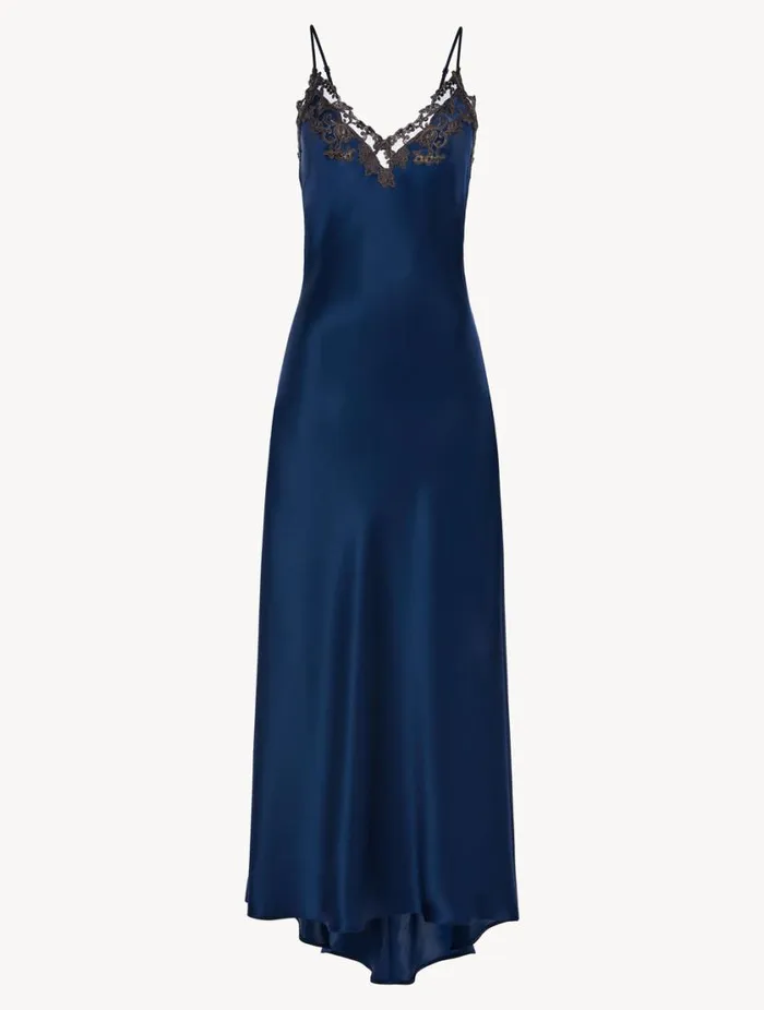 Long Blue Nightgown With Frastaglio Sleepwear La Perla Slips and Dresses