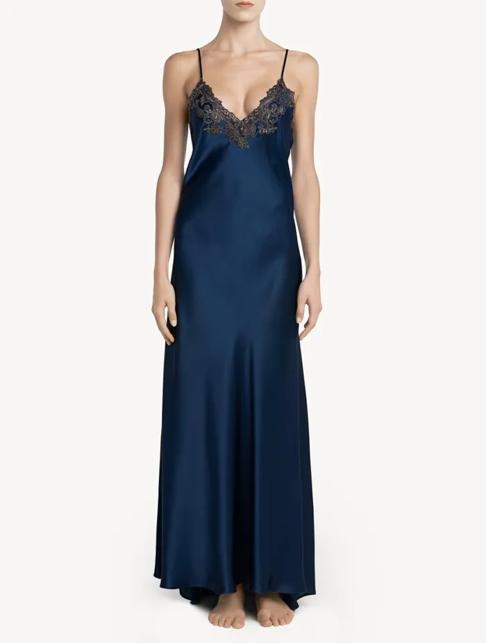 Long Blue Nightgown With Frastaglio Sleepwear La Perla Slips and Dresses