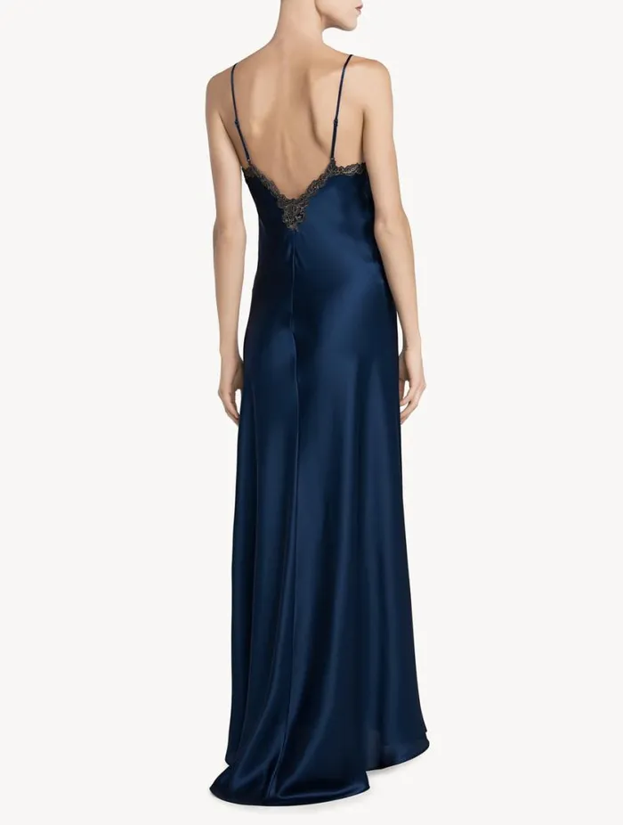 Long Blue Nightgown With Frastaglio Sleepwear La Perla Slips and Dresses
