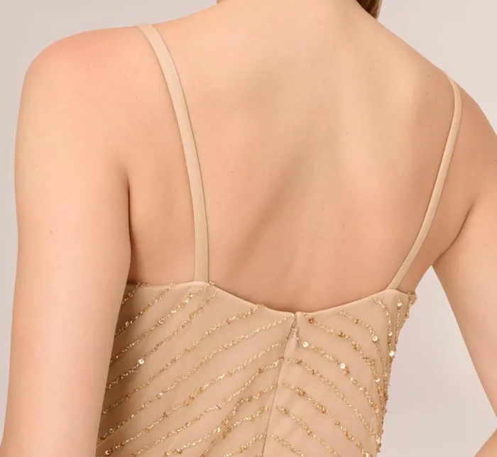 Long Dresses Womens Adrianna Papell Art Deco Beaded Blouson Gown In Champ Gold