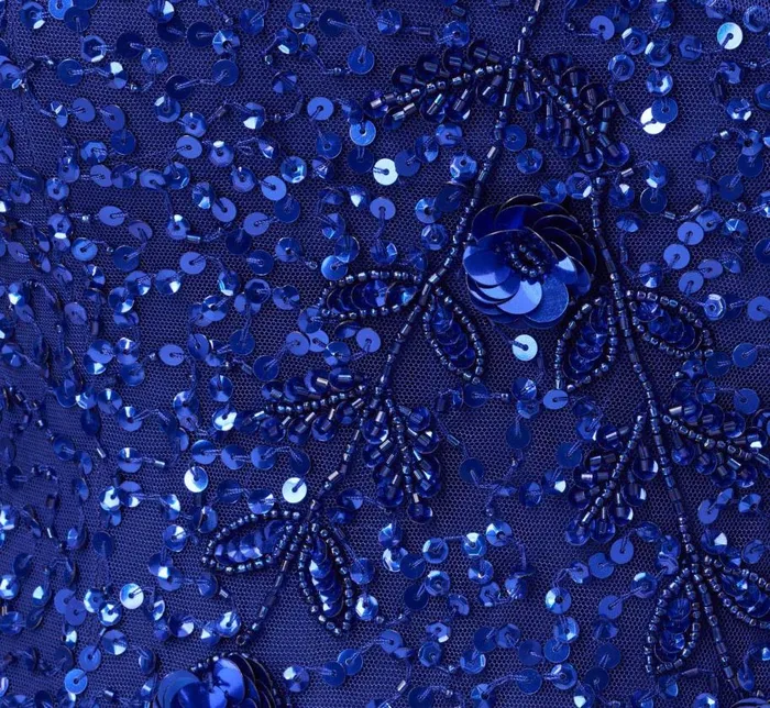 Long Dresses Womens Adrianna Papell Beaded Off The Shoulder Mermaid Gown With Flutter Neck In Ultra Blue