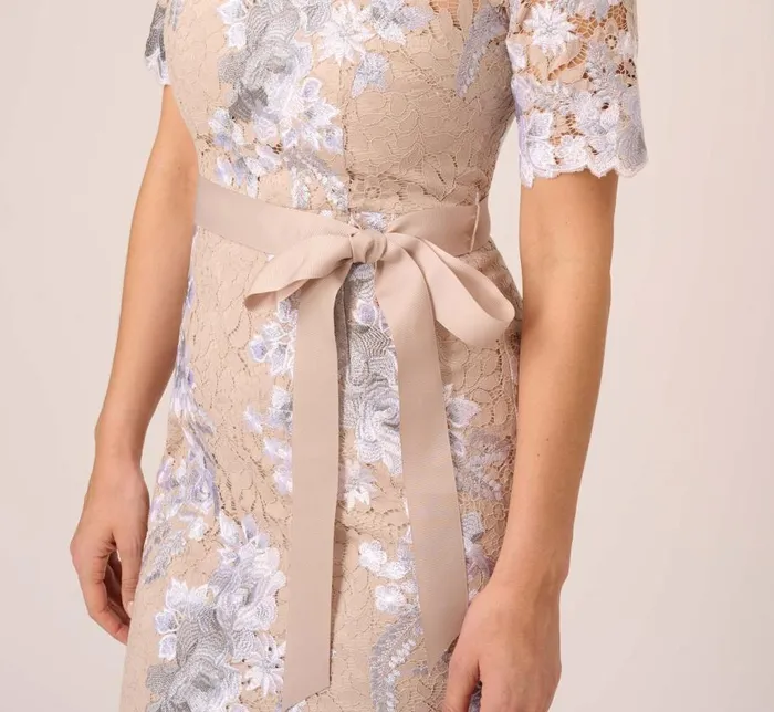 Long Dresses Womens Adrianna Papell Floral Embroidered Gown In Biscotti Multi