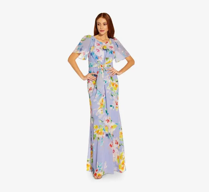Long Dresses Womens Adrianna Papell Floral Print Chiffon Long Gown In Peri Multi Long Dresses Womens Adrianna Papell Floral Print Chiffon Long Gown In Peri Multi
