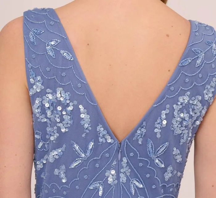Long Dresses Womens Adrianna Papell HandBeaded AnkleLength Dress In French Blue