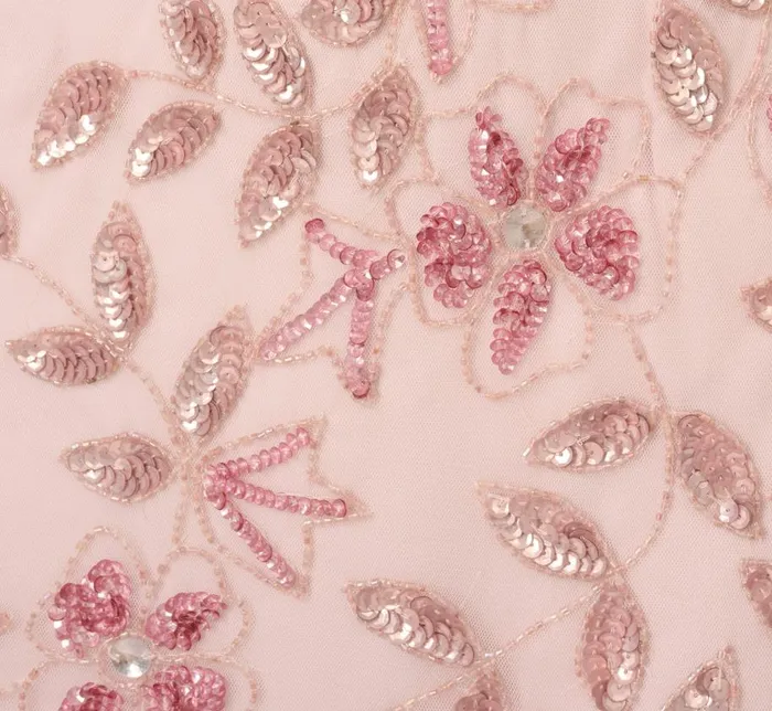 Long Dresses Womens Adrianna Papell Hand Beaded Short Sleeve Floral Godet Gown In Blush Pink