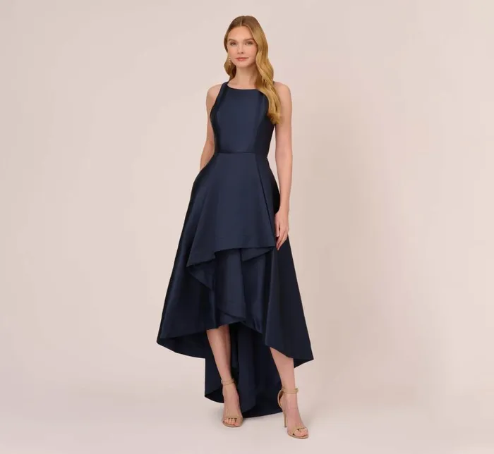 Long Dresses Womens Adrianna Papell High Low Mikado Gown With Asymmetrical Detail In Midnight Long Dresses Womens Adrianna Papell High Low Mikado Gown With Asymmetrical Detail In Midnight