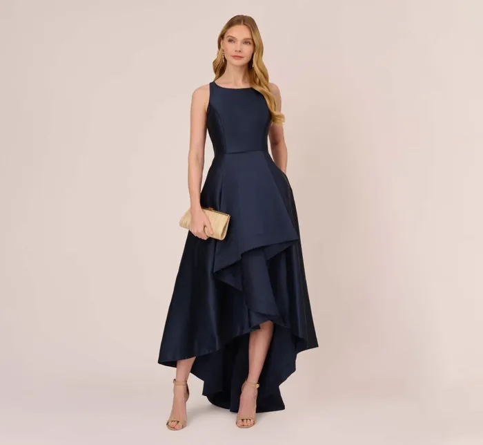 Long Dresses Womens Adrianna Papell High Low Mikado Gown With Asymmetrical Detail In Midnight