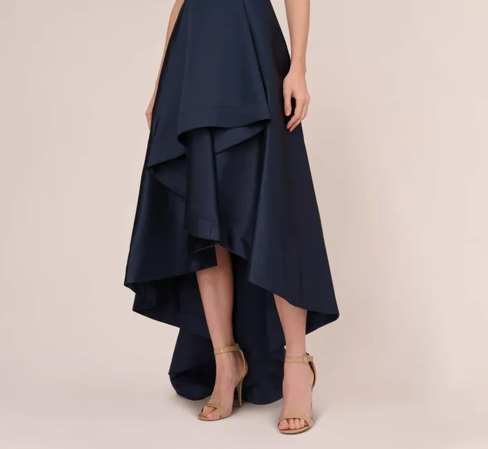 Long Dresses Womens Adrianna Papell High Low Mikado Gown With Asymmetrical Detail In Midnight