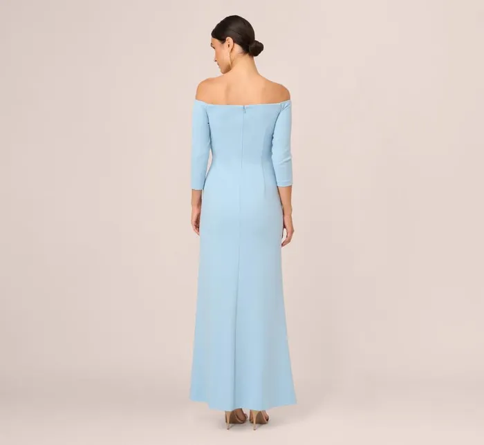 Long Dresses Womens Adrianna Papell Off The Shoulder Cascading Ruffle Gown In Blue Mist