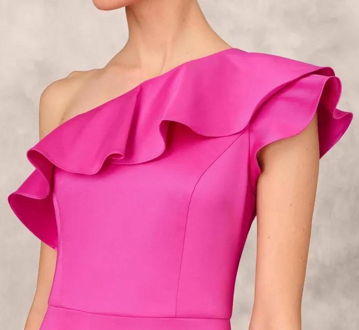 Long Dresses Womens Adrianna Papell One Shoulder Mermaid Gown With Ruffle Details In Magenta