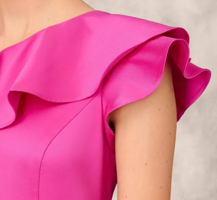 Long Dresses Womens Adrianna Papell One Shoulder Mermaid Gown With Ruffle Details In Magenta