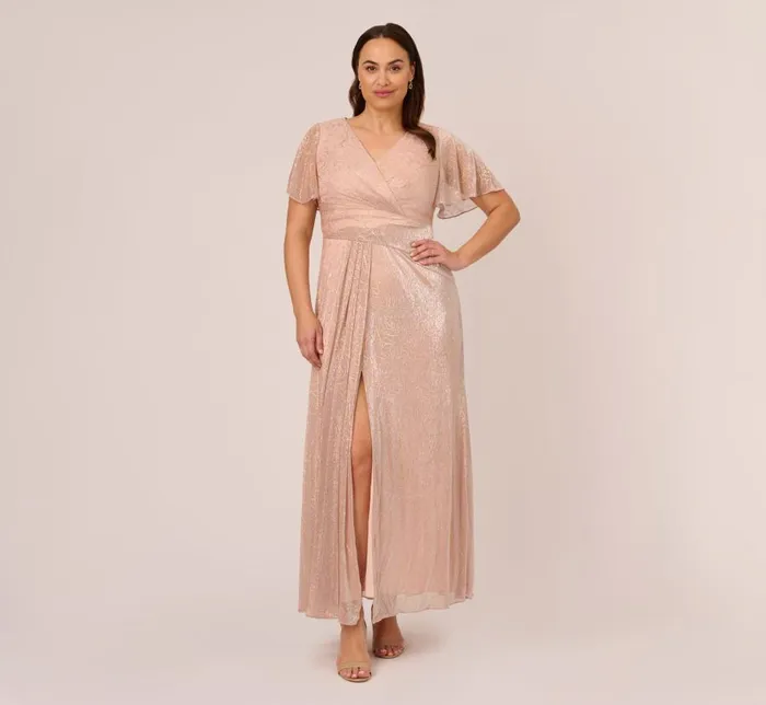 Long Dresses Womens Adrianna Papell Plus Size Metallic Mesh Draped Gown In Rose Gold Long Dresses Womens Adrianna Papell Plus Size Metallic Mesh Draped Gown In Rose Gold