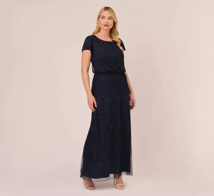 Long Dresses Womens Adrianna Papell Plus Size Short Sleeve Beaded Blouson Gown In Navy Black Long Dresses Womens Adrianna Papell Plus Size Short Sleeve Beaded Blouson Gown In Navy Black