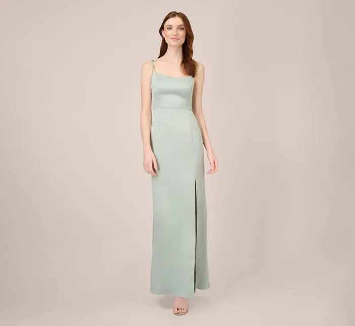 Long Dresses Womens Adrianna Papell Satin Crepe Long Gown In Willow