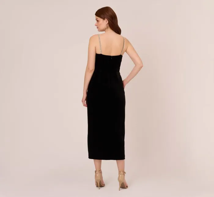 Long Dresses Womens Adrianna Papell Velvet AnkleLength Wrap Gown With Stone Straps In Black