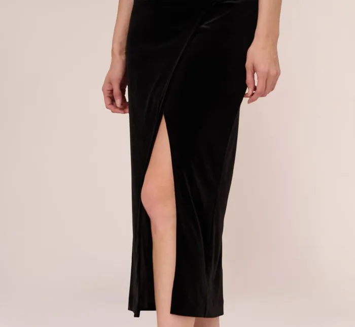 Long Dresses Womens Adrianna Papell Velvet AnkleLength Wrap Gown With Stone Straps In Black