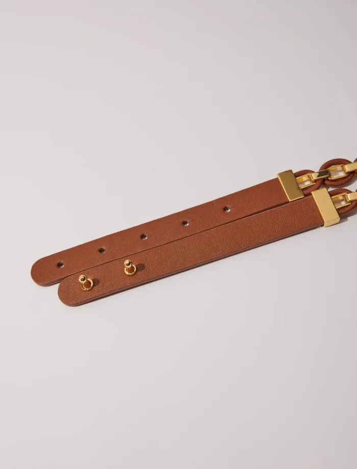 Maje Belts Womens Leather Belt With Links Camel