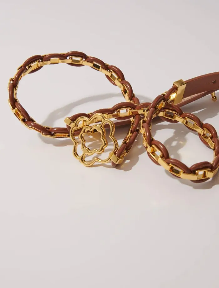 Maje Belts Womens Leather Belt With Links Camel