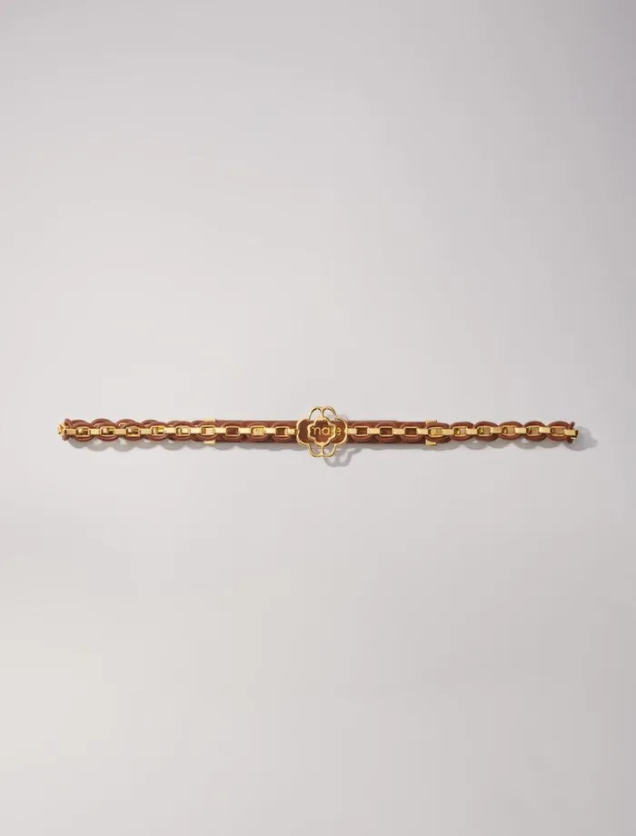 Maje Belts Womens Leather Belt With Links Camel