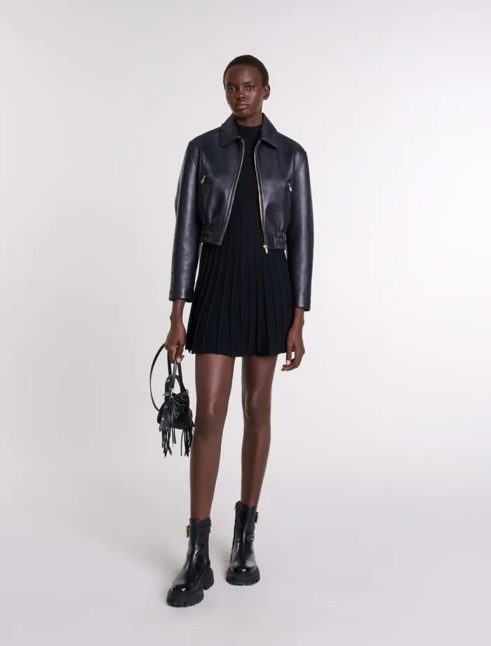 Maje Blazers and Jackets Womens Leather Jacket Black