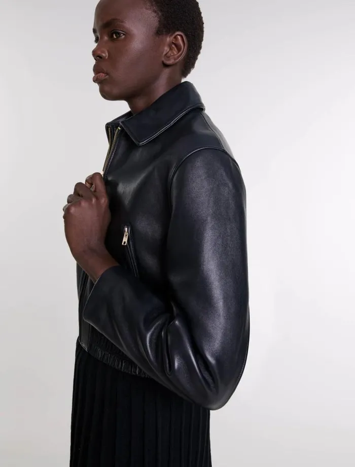 Maje Blazers and Jackets Womens Leather Jacket Black